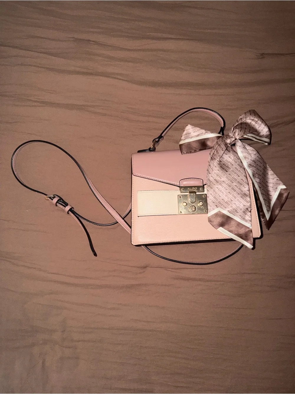 ALDO Pink Top-Handle Satchel with Logo Bow Scarf